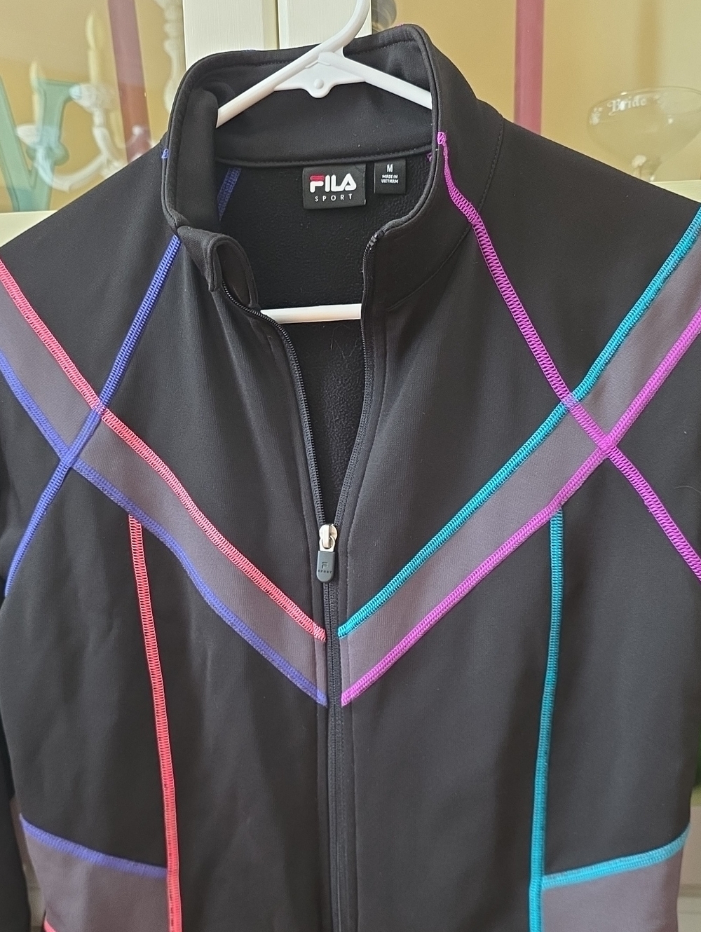 Fila Black Zip-Up Jacket with Pink Purple Teal Blue Piping